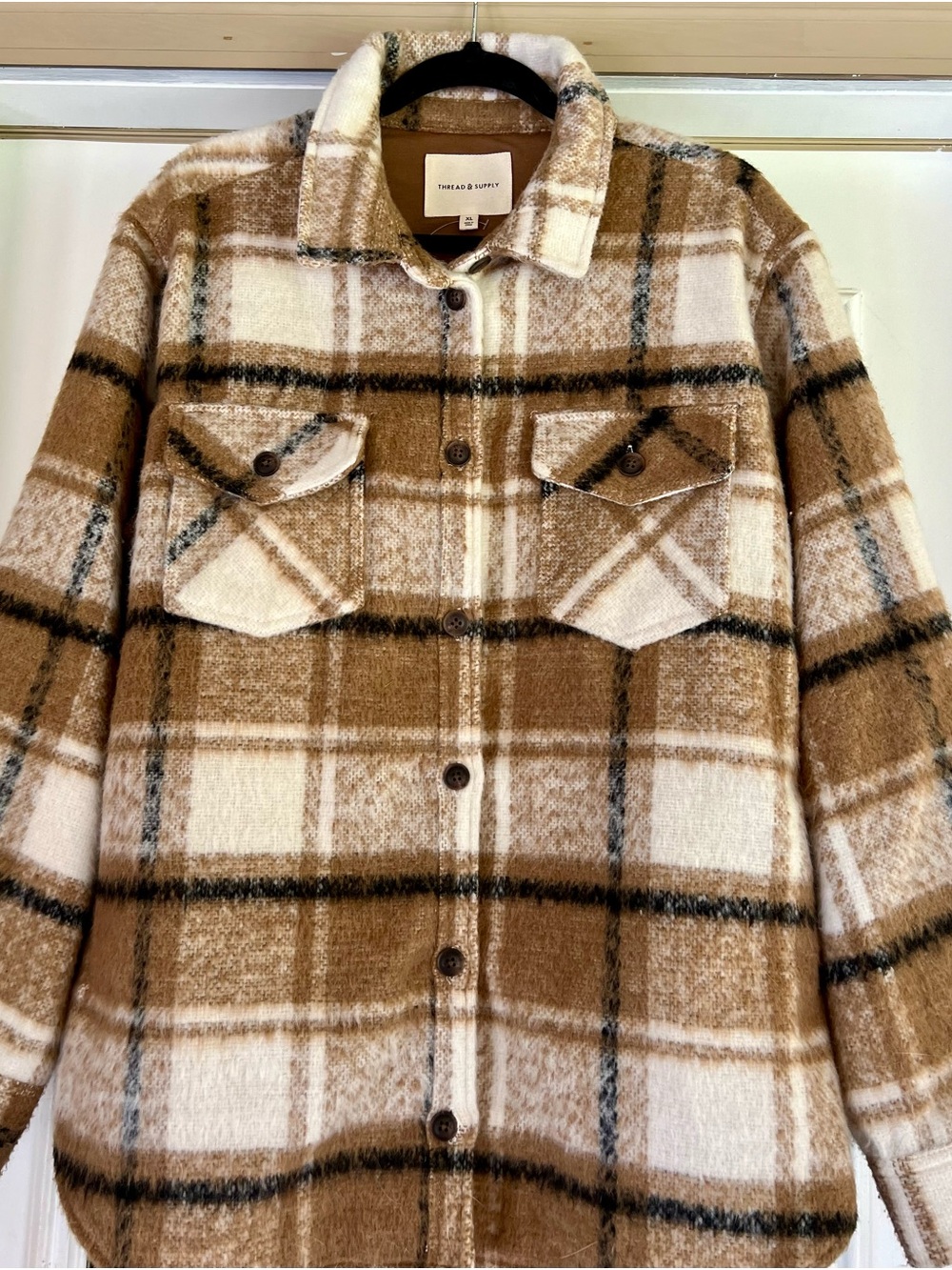 NWOT Thread & Supply Plaid Shacket in Brown and Cream